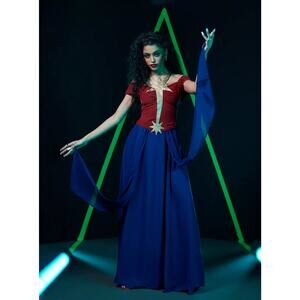 Her Universe Captain Marvel Long Formal Dress Gown Maxi XL Lined Floor Length